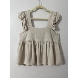 MIOU MUSE Women's Ruffle Cap Sleeve Babydoll Square Neck Top - Size M